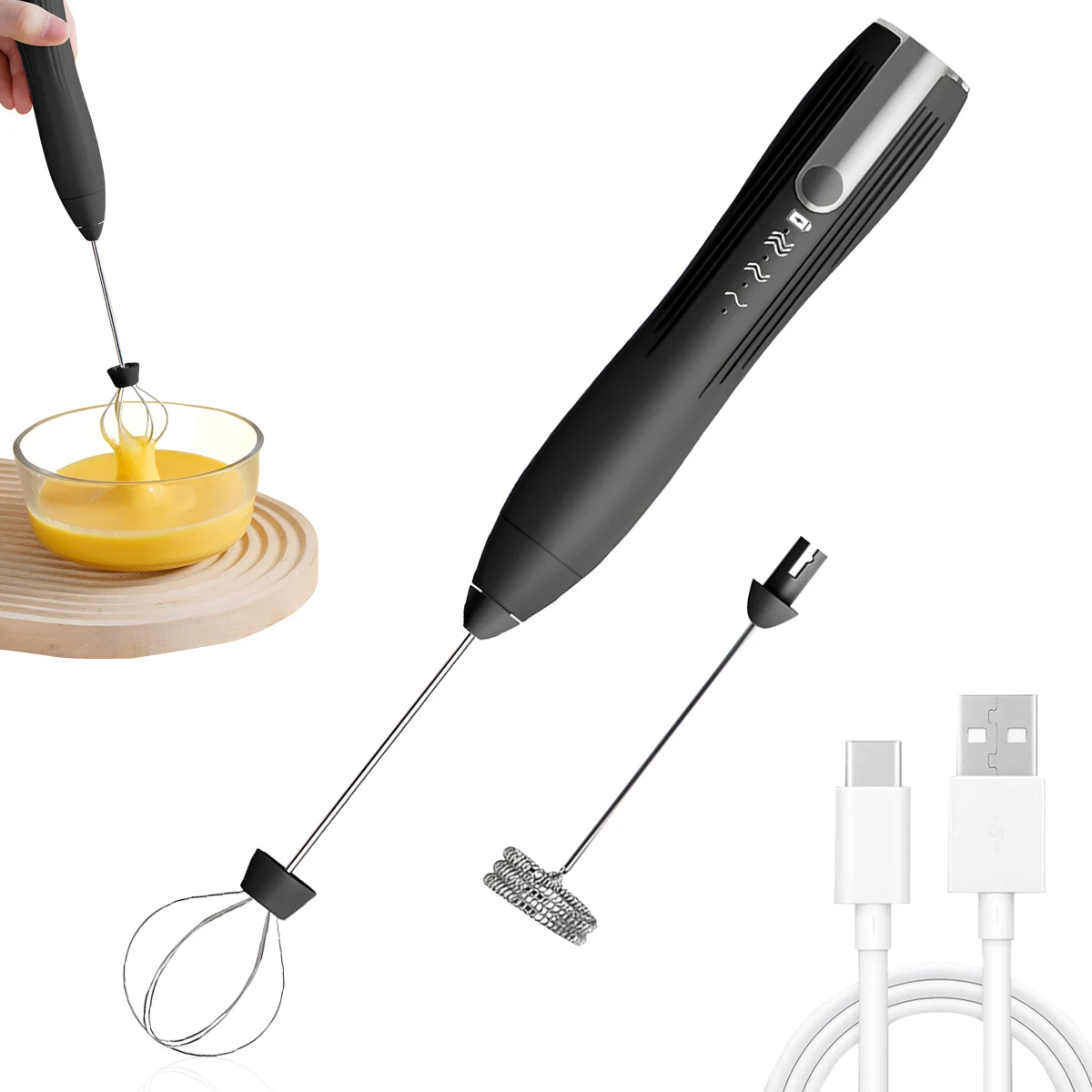 Portable Rechargeable Electric Milk Foam Foam Maker Wireless Stainless Steel Handheld Foam Drink Mixed Coffee Foam Stick