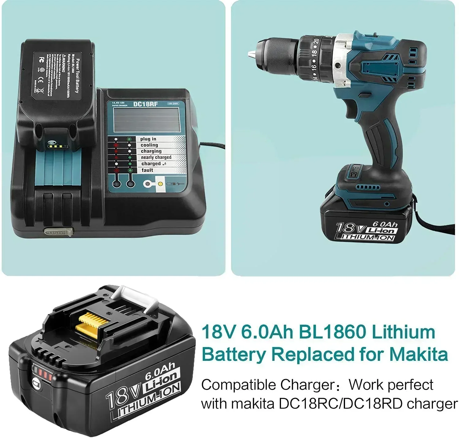 100% Original For Makita 18V 6000mAh Rechargeable Power Tools Battery with LED Li-ion Replacement LXT