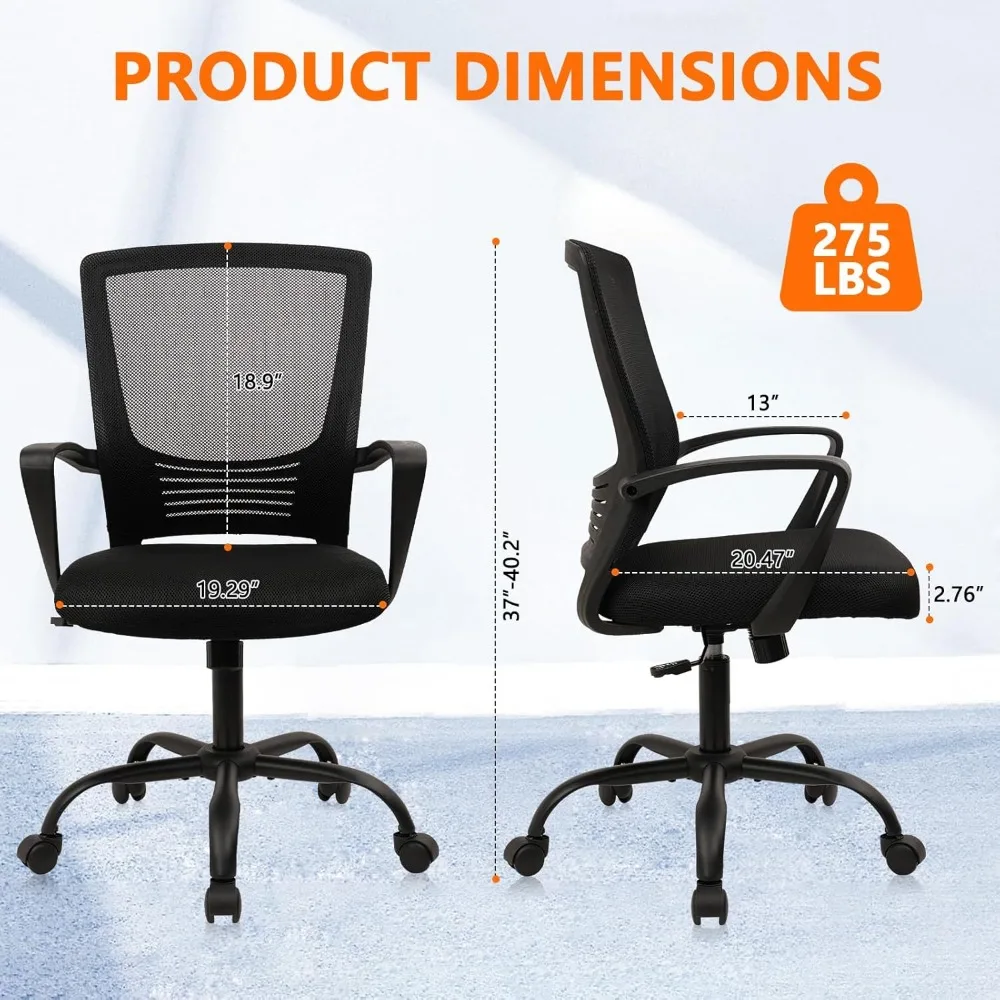 Office Chair Ergonomic Rolling Computer Desk Chair with Lumbar Support, Mesh Swivel Executive Chairs with Armrest Wheels for Ho