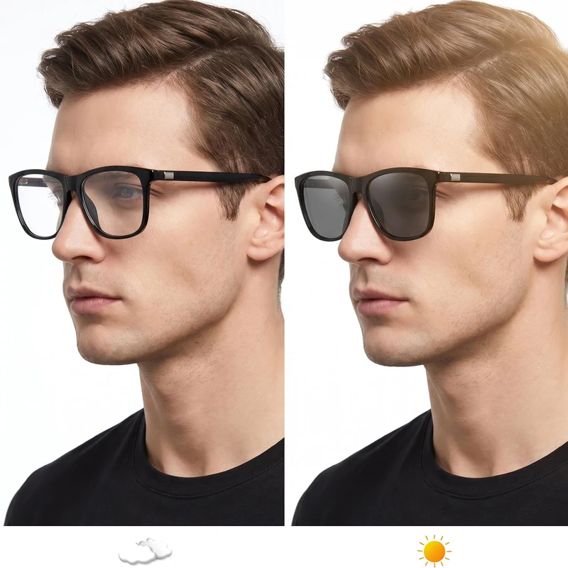 Luxury Square Photochromic Sunglasses Men Women Classic Black Polarized Sun Glasses Male High Quality Chameleon Driving Shades