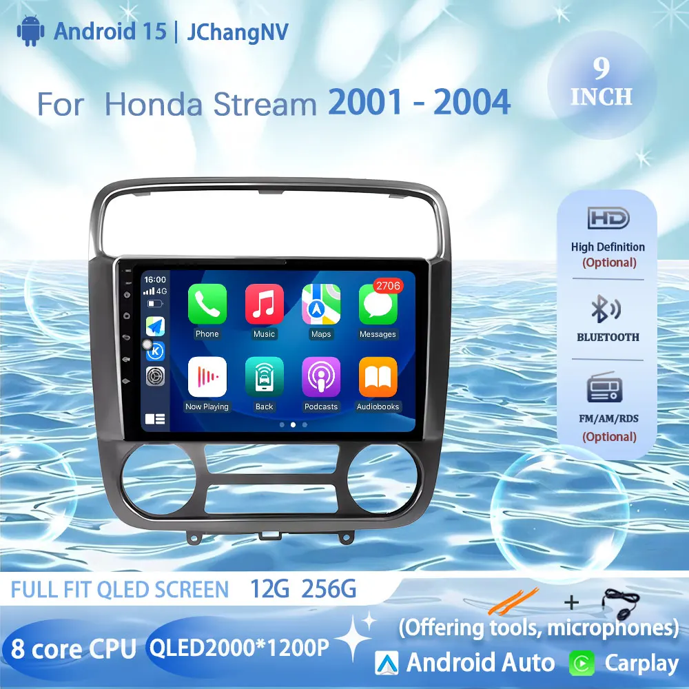 Android 15 Carplay Auto 2K Screen Car Multimedia Radio Player For Honda Stream 2001 - 2004 Autoradio GPS Stereo no2Din Head Unit