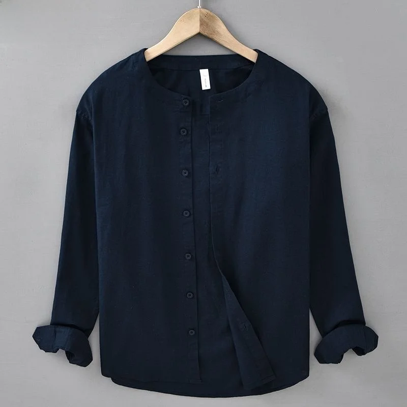 

Men's Pure Color Linen Long Sleeve Shirt Casual Versatile Cotton Linen Material Casual Loose Fit Summer Breathable Thin Cotto...
