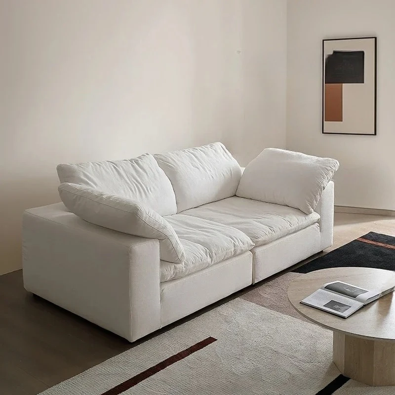 Retro Cotton And Linen Fabric Sofa Straight Row Removable And Washable Minimalist Small Apartment Living Room