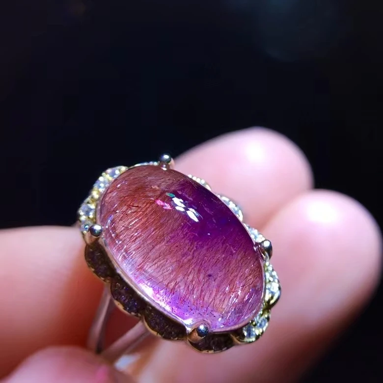 Natural Red Super Seven 7 Red Lepidocrocite Quartz Adjustable Ring 14/9mm Red Rutilated Women Men Jewelry AAAAAA