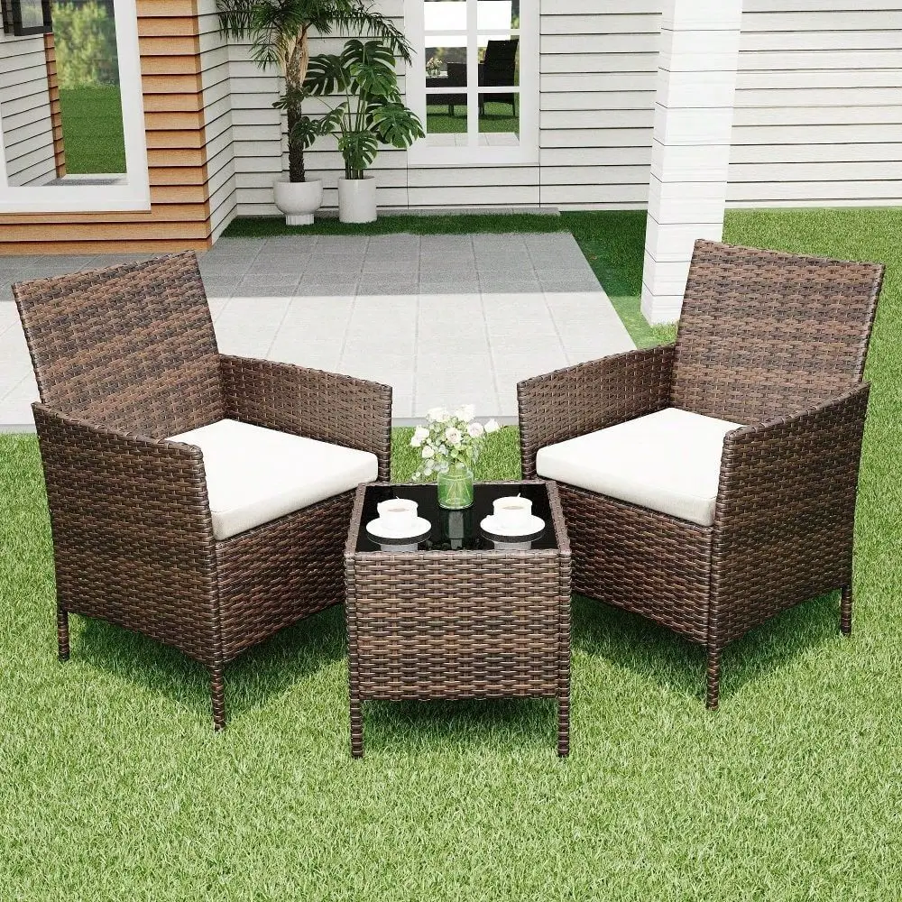 

Pieces Patio Furniture Set Rattan Outdoor Furniture With 2 Upholstered Chairs And Coffee Table Conversation Bistro Set