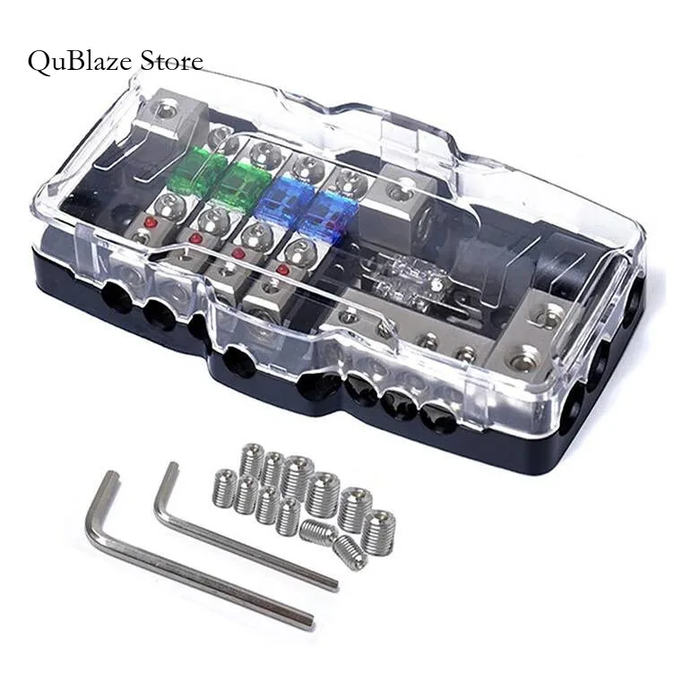 

12V 4 Way Fuse Blade Box Splitter Block DC Distribution LED Indicator Accessores For Car Player Audio Stereo Fuses Holder