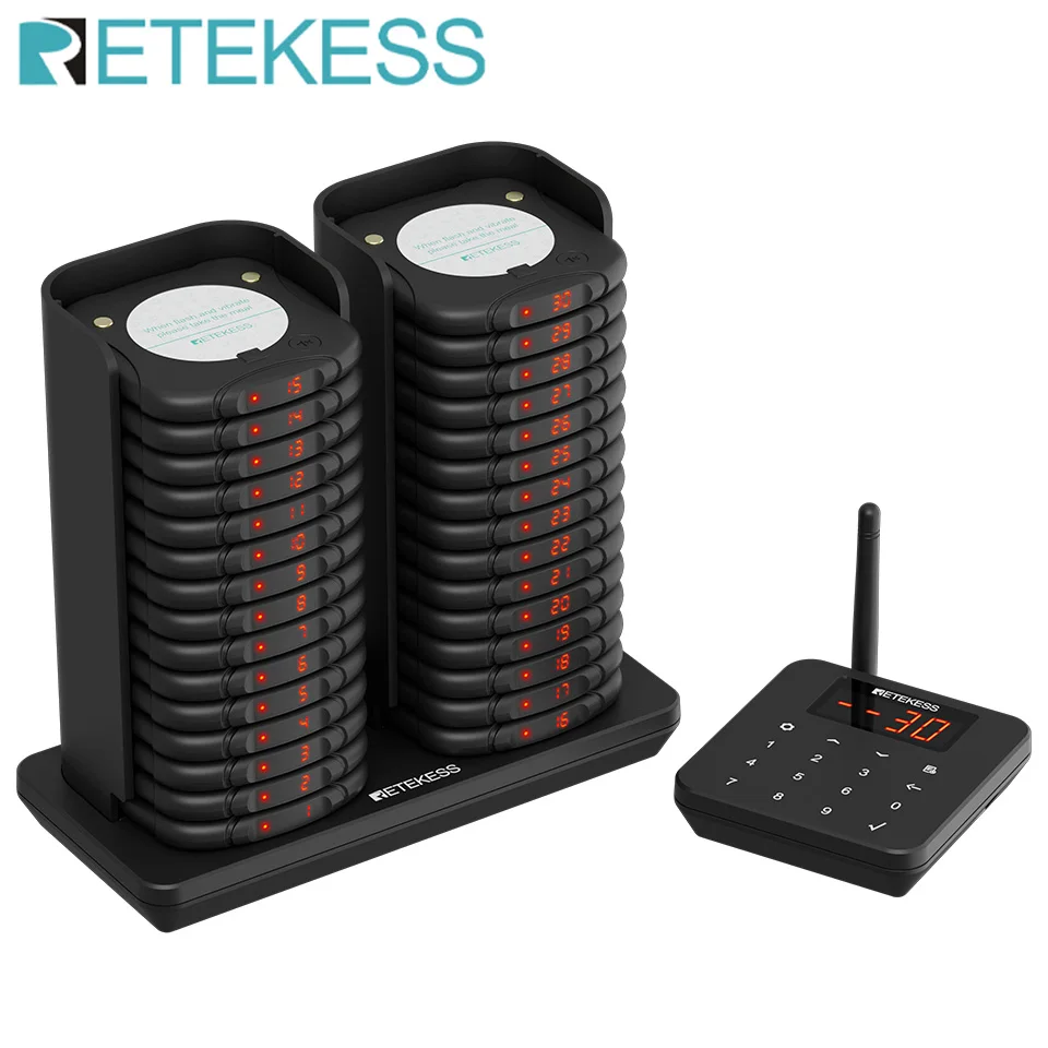 RETEKESS TD186 Stapelbaar Anti-Tip Restaurant Pager Draadloos Oproepsysteem Vibrators Zoemer Zoemerbel voor Koffie Food Truck