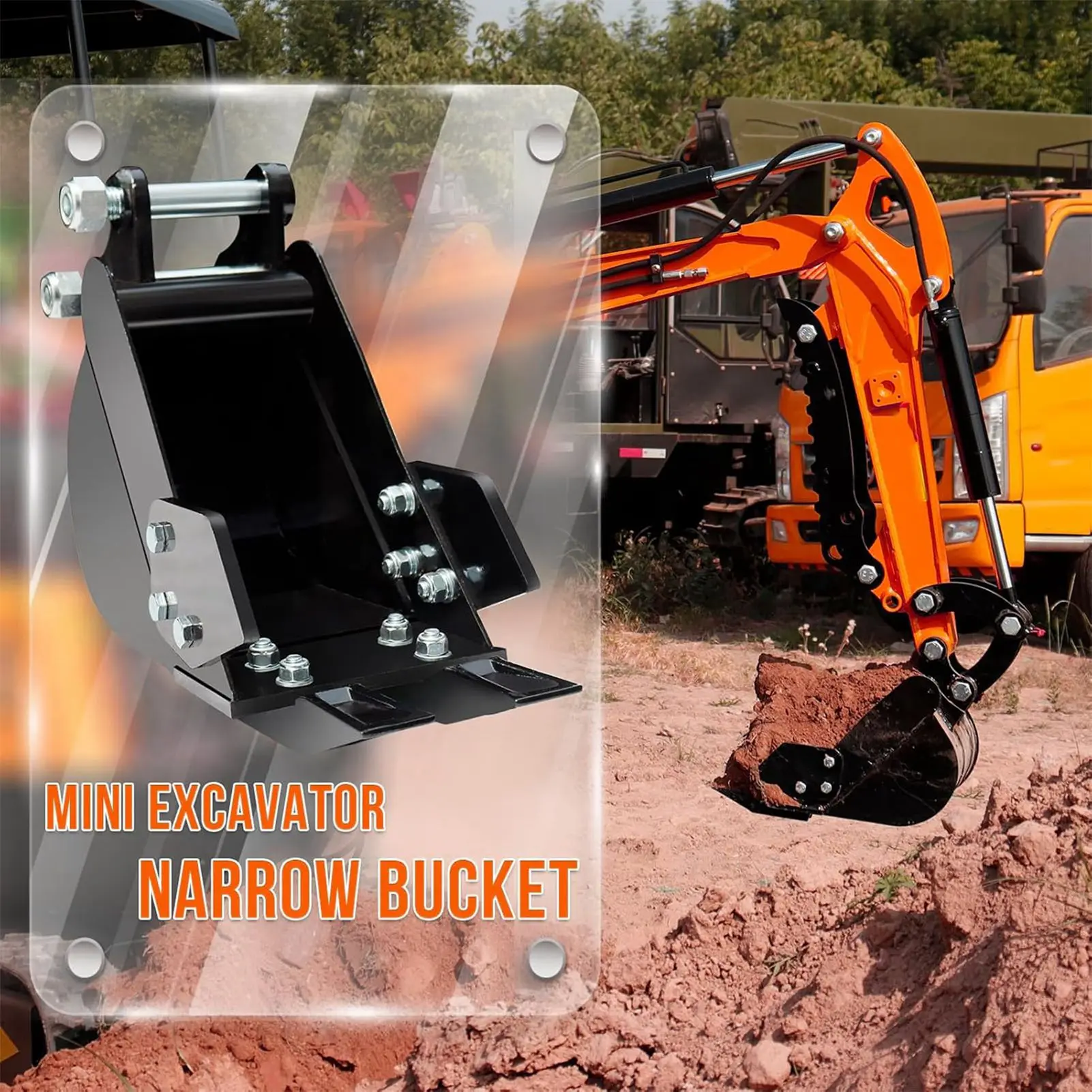 دلو حفر ضيق عالي الكفاءة أسنان معدنية دلو حفر ضيق توفير العمالة مقاوم للماء مع 2 دبابيس للحفارة الصغيرة