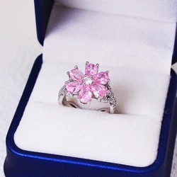 2023 Exquisite Zircon Women's Ring Pink Flowers Lady Engagement Ring Party Jewelry Peach Blossom Ring Fashion Jewelry For Women