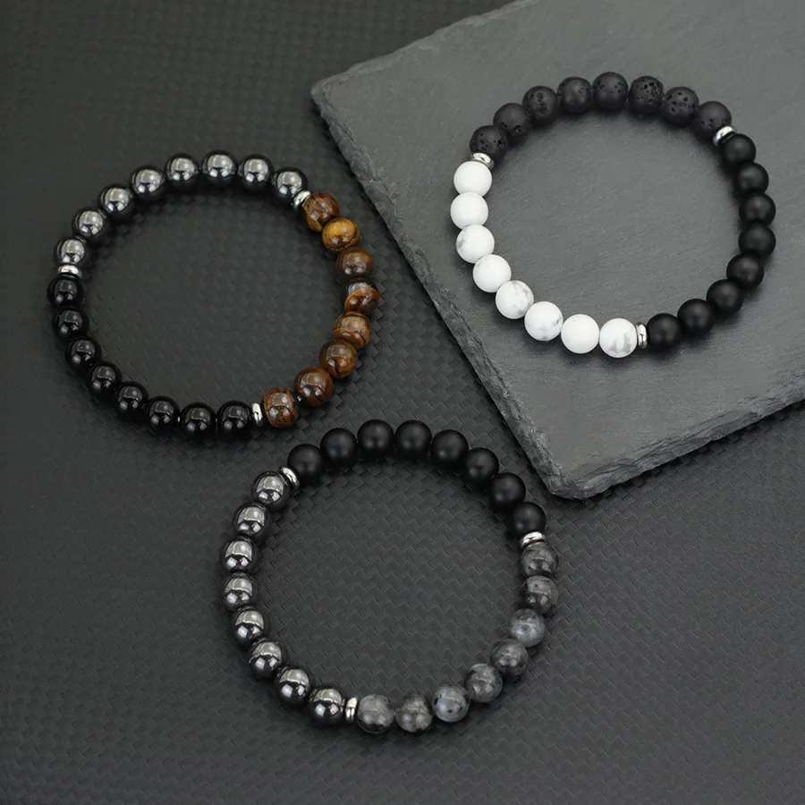 New Fashion Men Tiger Eyes Lava Hematite Stone Spiritual Healing Bracelet Yoga Meditation 8mm Strand Braclet Pulseras Hombre