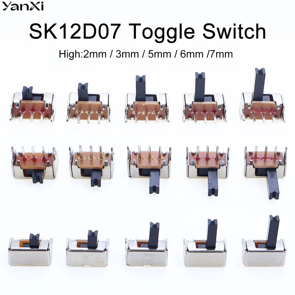 20/50/100/200PCS SK12D07VG SK12D07 Toggle Switch 3PIN PCB 1P2T ON-OFF Handle Miniature Slide Switch Side Knob High 2/3/5/6/7mm