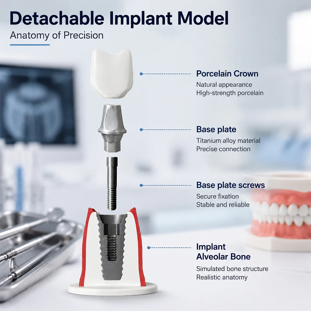 Large Dental Implant Study Model Removable Abutment Crown with Screwdriver Tool Implant Restoration Demonstration Teaching Model