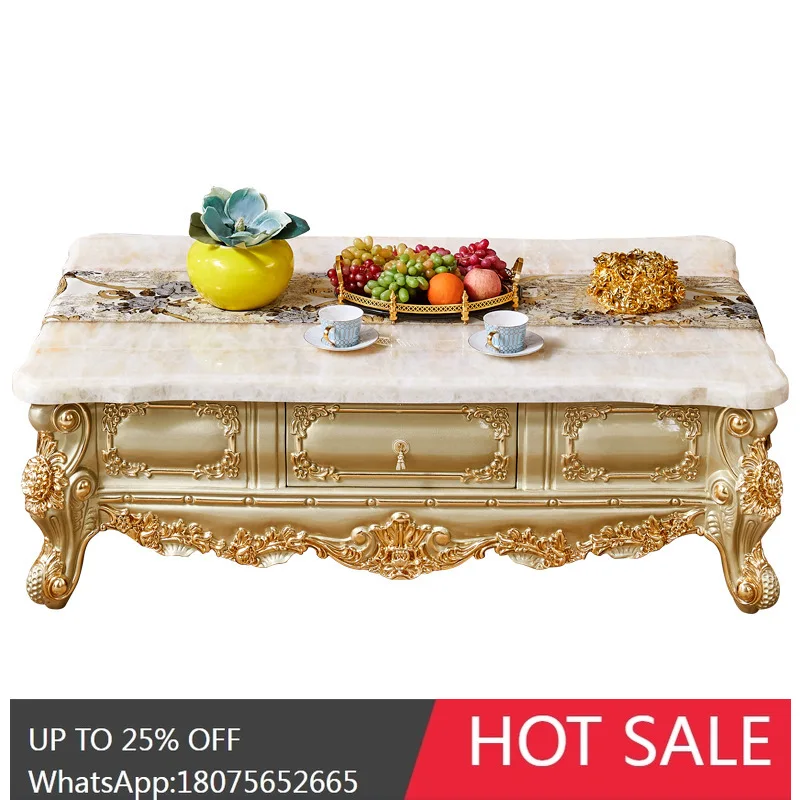 

HLZ European Style Marble Coffee Table TV Cabinet Combination American Style Villa Luxury Living Room Tea Table