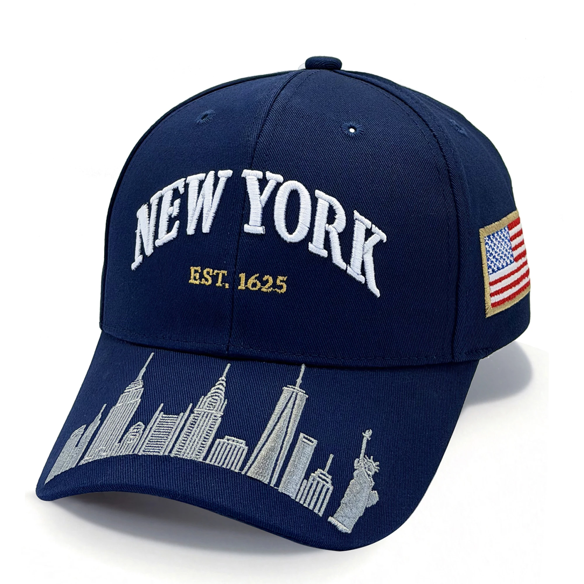 New York Embroidered Baseball Cap Navy Skyline Hat NYC City Gift Empire State Statue Liberty Cotton Twill