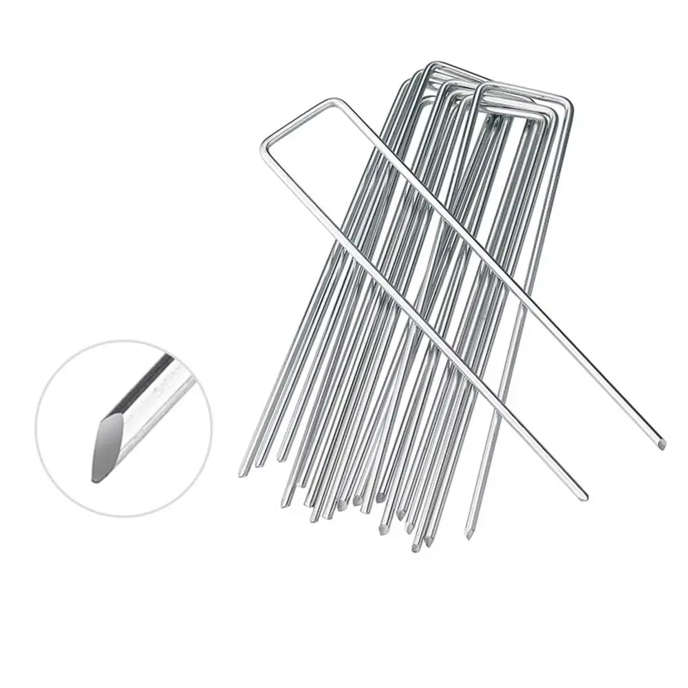 100 قطعة من الصلب على شكل حرف U حصة أرضية مضادة للصدأ خالية من الانحناء أظافر أرضية مقاومة للصدأ متينة على شكل حرف U دبابيس عشب الحديقة #3