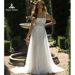 Roycebridal-vestido de novia de corte en A con cuello cuadrado, traje de boda con tirantes finos, corte en tren, 2025