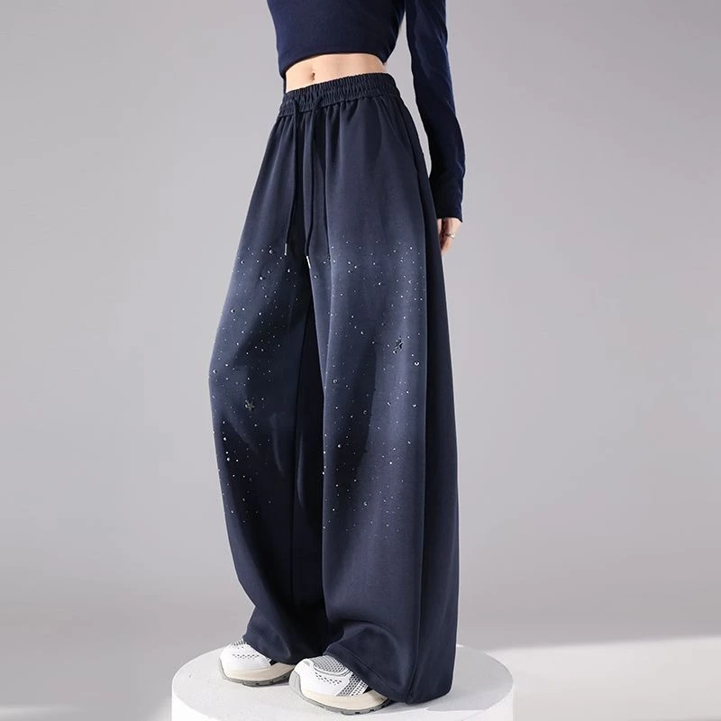 Womens Ombre Bling Star Loose Trousers Autumn Winter Drawstring Waist Hiphop Baggy Pants Casual Joggers