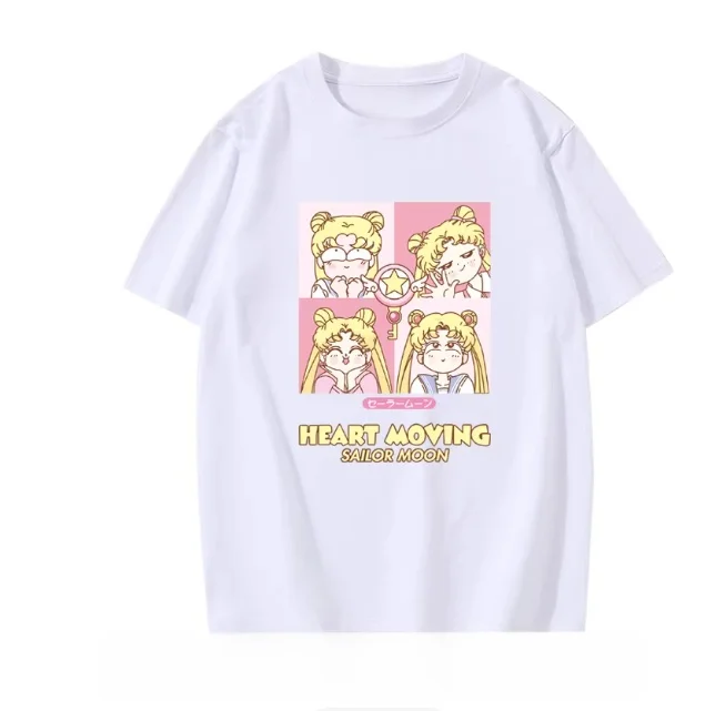 Adult and Children Sailor Moon Y2K Sweet and Cool Retro Comic Collage! Moon Bunny Multi-panel Pure Cotton Short Sleeve