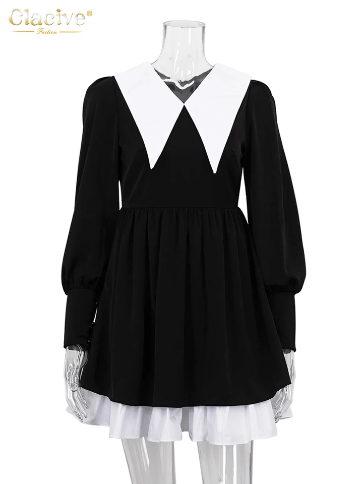 Clacive Fashion Doll Collar Black Dresses For Women 2022 Casual Lantern  Sleeve Office Mini Dress Ladies Elegant Patchwork Dress - AliExpress  200000345
