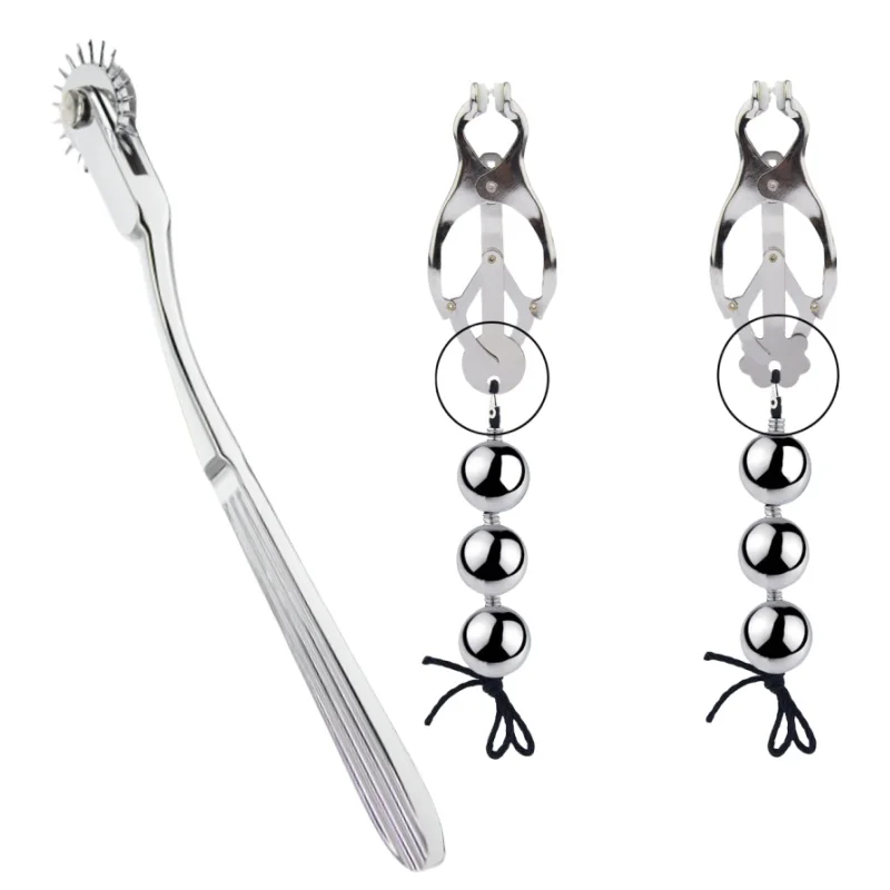 BDSM Restraint Set with Metal Load Bearing Ball Nipple Clamp and Tongue Roller Wheel Gear Adult Sex Toys for Couple Women