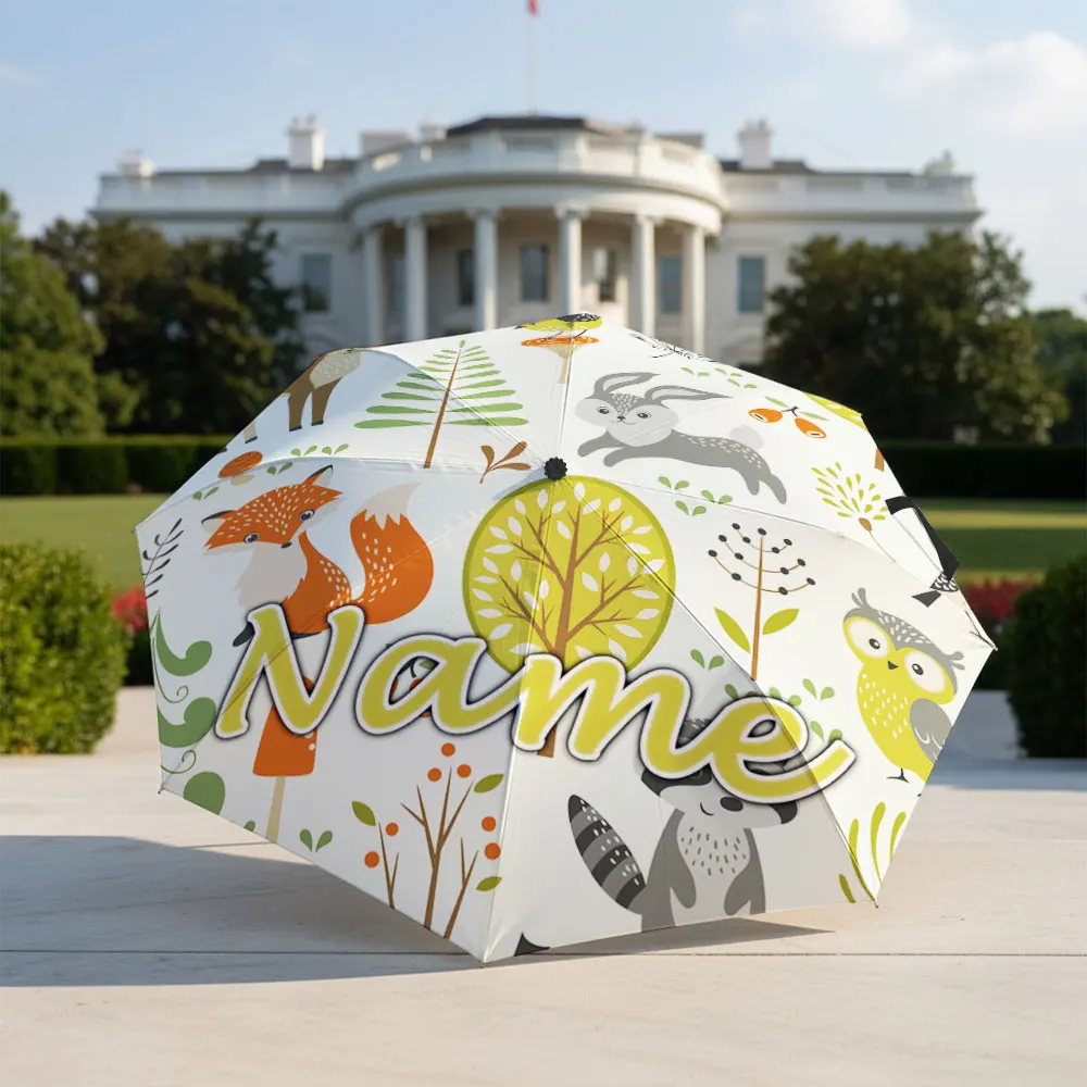 Custom Name umbrella, Children's Forest Print Umbrella Fashion Folding Umbrella for Sunny and Rainy Days, Christmas Gift