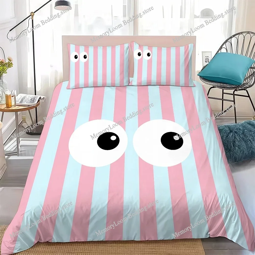 

Small Fresh Cream Style Striped Big Eyes Duvet Cover Set Bedding Soft Laundry Cotton Bed Student Dormitory Gift Home Textile