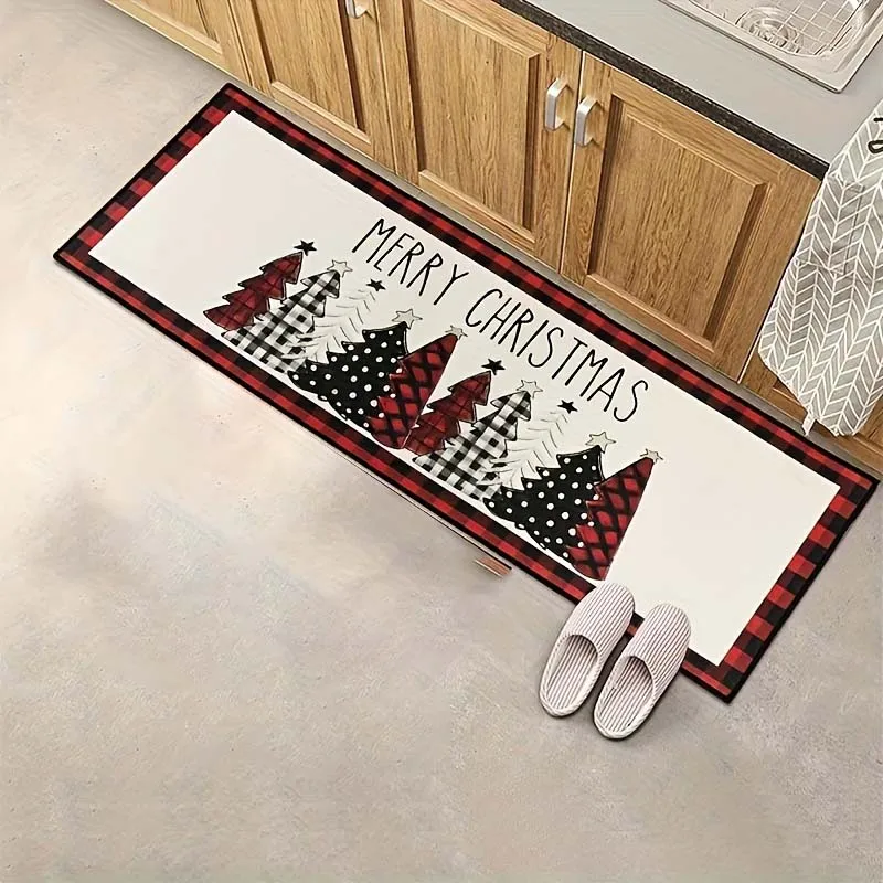Red Check Christmas Tree mat hallway runner rug Merry Christmas home decor kitchen floor mat entryway rug indoor lounge rug