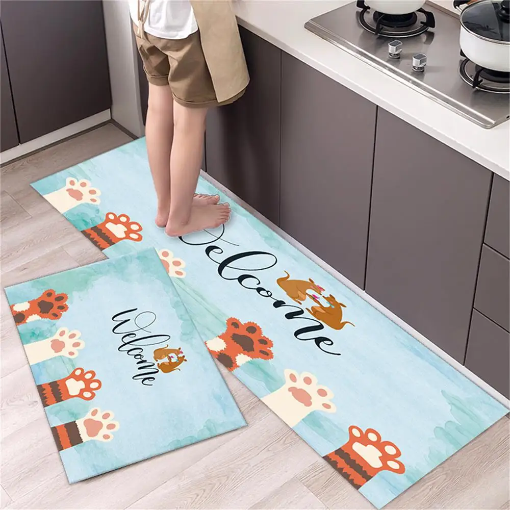 Cute Pattern Kitchen Mat Long Rugs Crystal Velvet Carpet for Living Room Absorbent Foot Mats Bedroom Doormat Alfombra 러그 주방매트