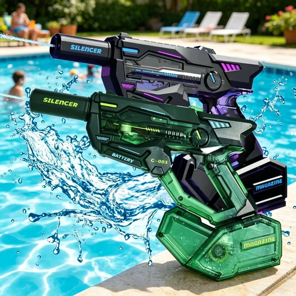 Nouveau pistolet à eau électrique multi-éclaboussures avec fonction de recul, grande capacité, haute pression, jouet aquatique pour enfants