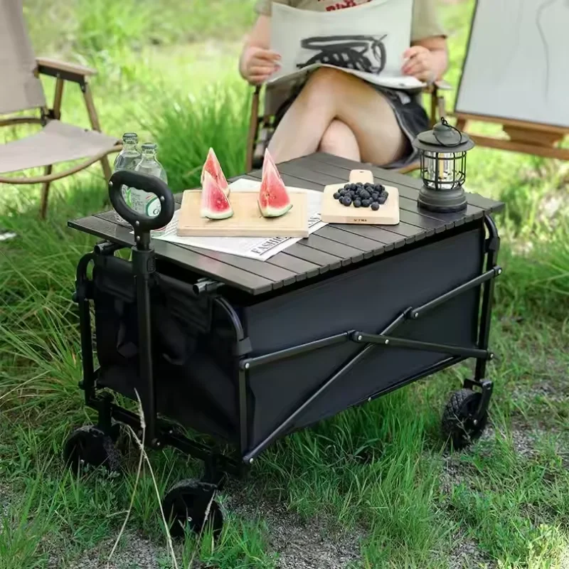 

Foldable Camping Car Trailer With Detachable Table Large Capacity Outdoor Portable Trolley For Picnic Market Beach Hiking Gear