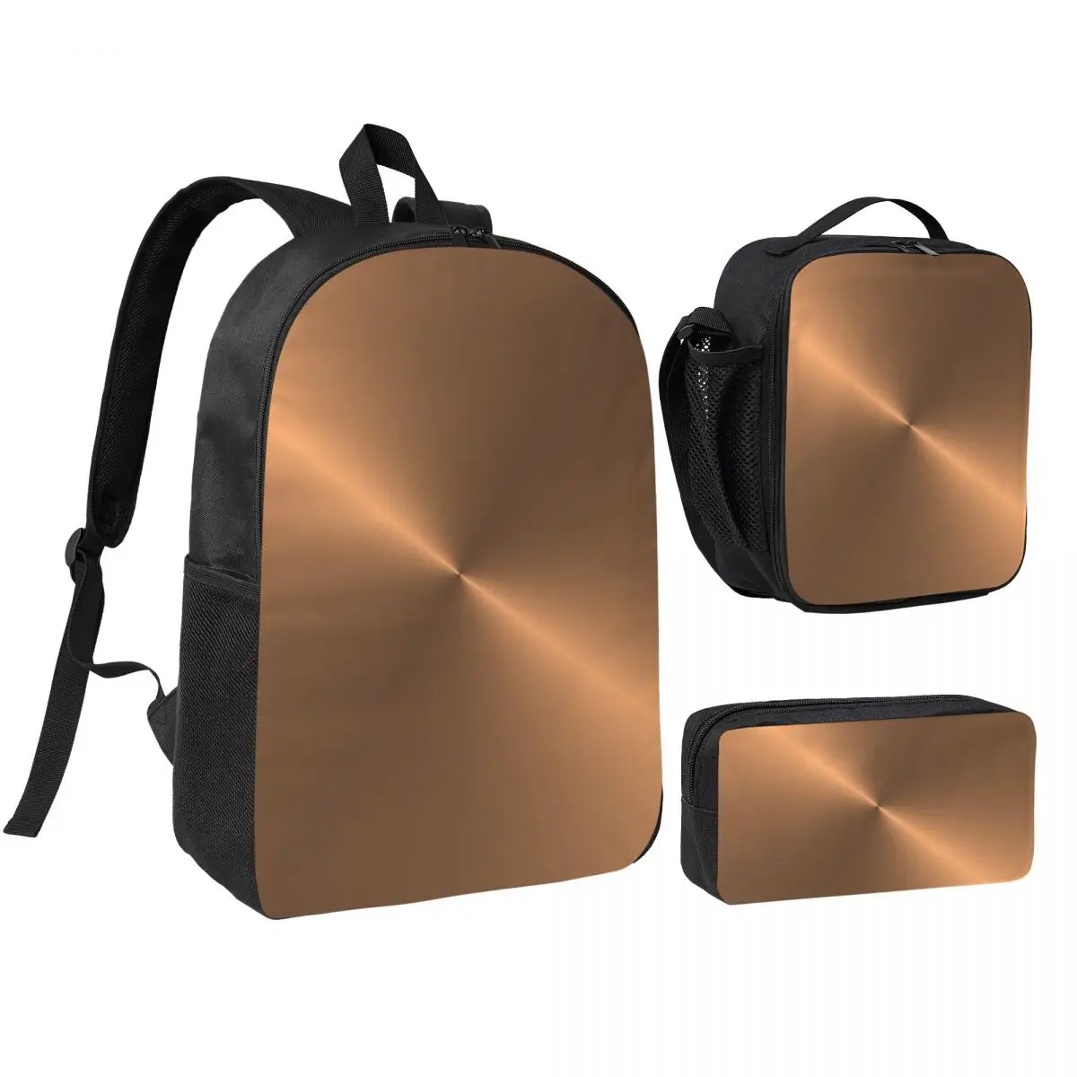 

Brushed Copper Backpack Boys Girls BookBag School Bag Shoulder Bags 3ps Insulated Lunch Bag Pencil Case