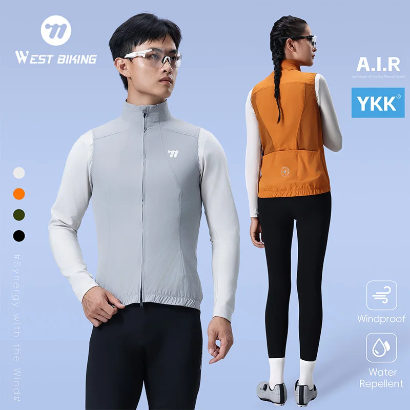 

WEST BIKING Men's Windproof Cycling Vest with 2-Way Zippers MTB Road Bike Windbreaker Vest with Back Zipper Pockets For Cycling