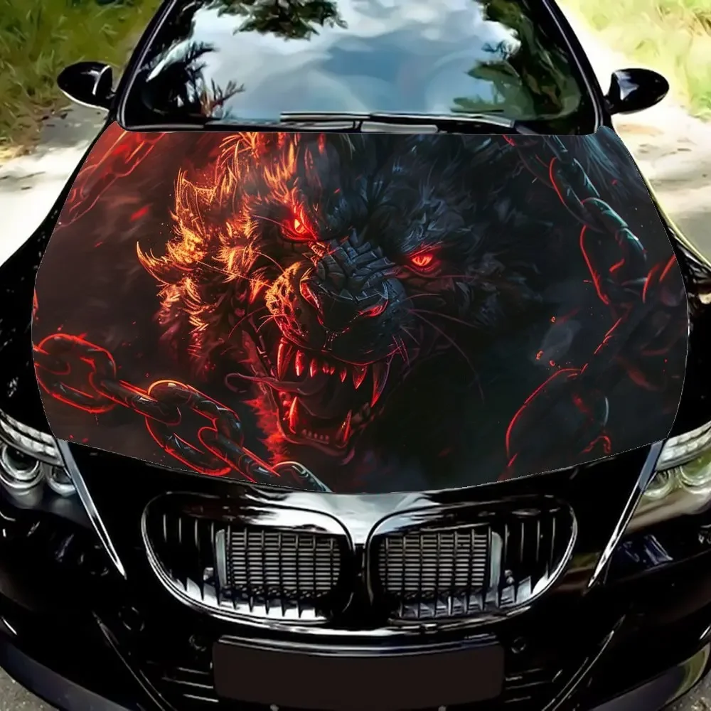Chained Monster Car Hood Sticker PVC Self Waterproof Stick, Striking Auto Exterior Accessories Decor Protect Gift for Car Lover