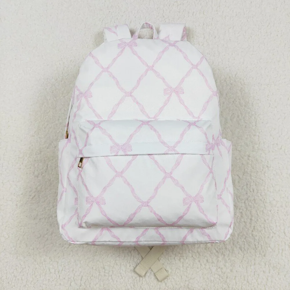 Baby Kids Girls Pink Bows Backpack Zip Back Bags17*13.5*5 inches