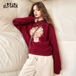 ELFSACK Graphic Christmas Fleece Sweatshirt Women 2023 Winter New Korean Fashion Tops