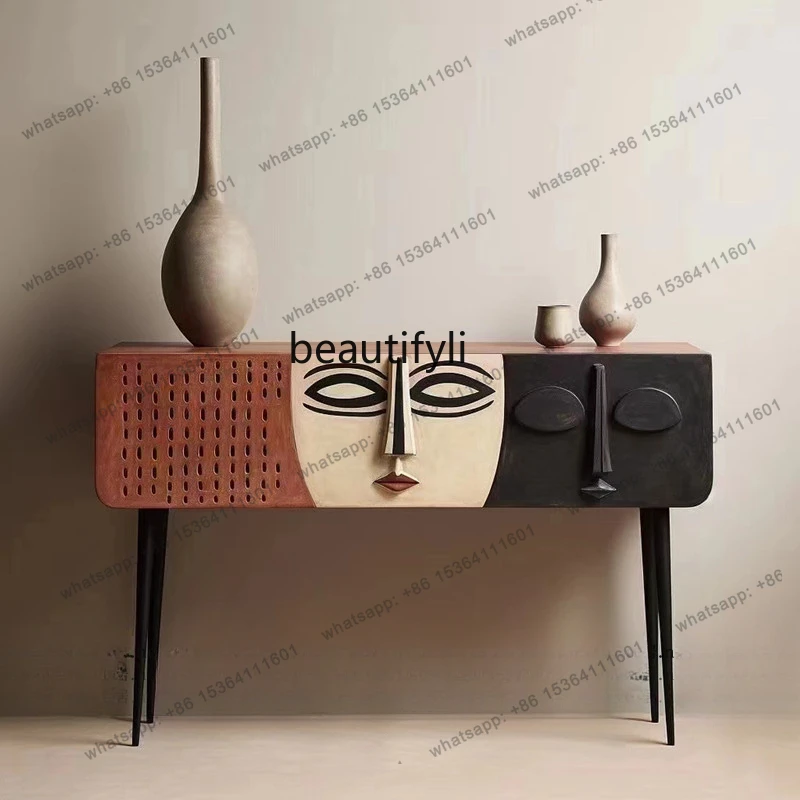 D30Wabi-sabi wind, personalized entrance Taichung antique entrance  relief minimalist decorative cabinet