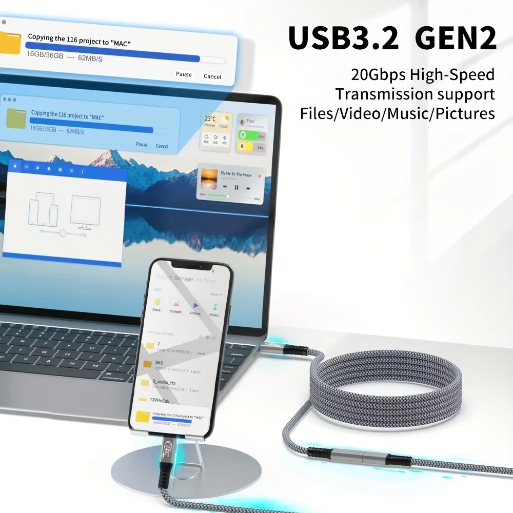 USB C extension cable 10ft 240W charging 20Gbps data transmission 4K Video USBC 3.2 Type C extension cable mobile phone  etc