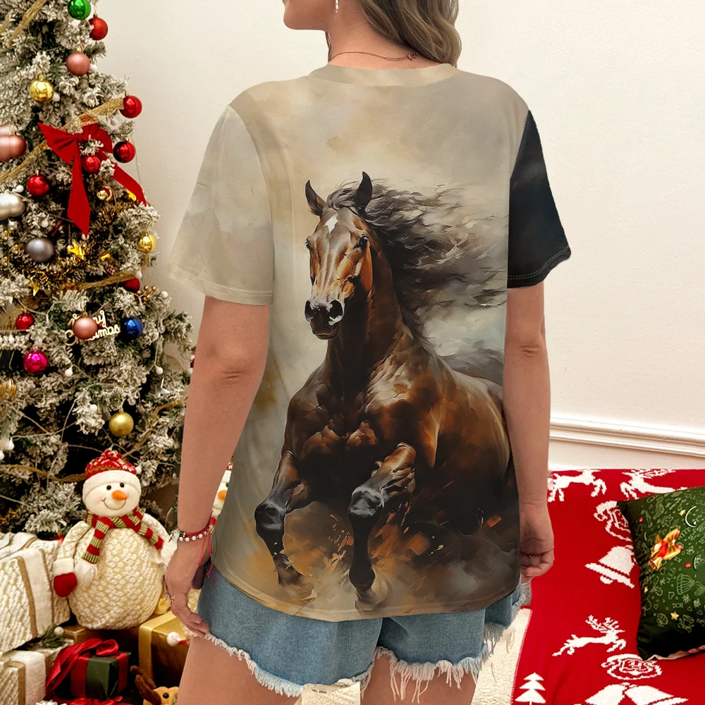 تي شيرت نسائي صيفي رائج البيع لعام 2025 أنيق مطبوع ثلاثي الأبعاد بأكمام قصيرة تي شيرت نسائي ملابس الشارع