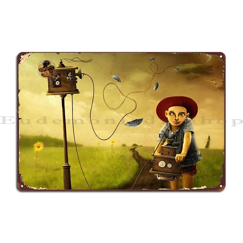 Steampunk Big Eyes Boy Lowbrow Pop Surrealism Art Metal Sign Printing Garage Club Wall Decor Plaques Painting Tin Sign Poster