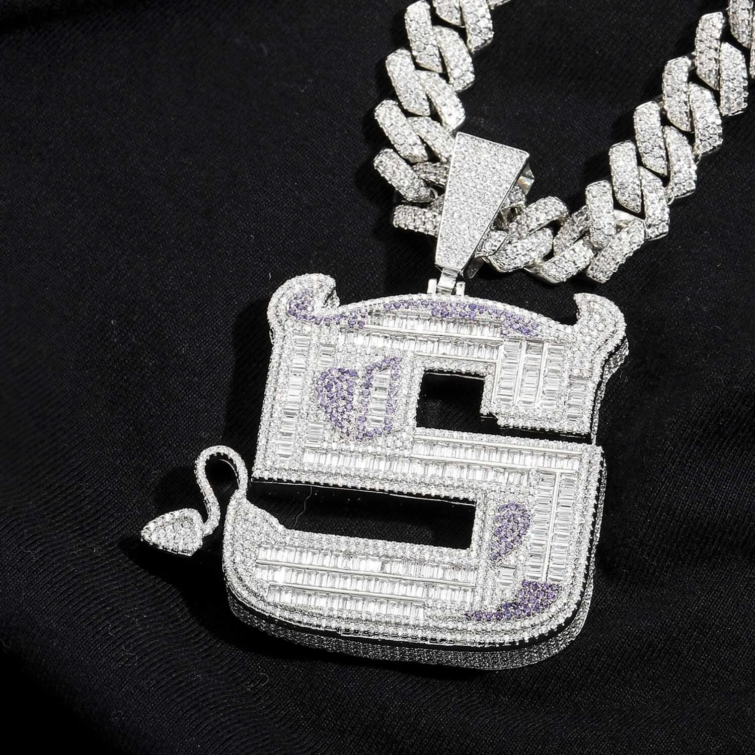 INS Necklace Male Jiang Yunsheng Same Little Devil S Letter Hip-hop Pendant Full of Zircon Personality Accessories