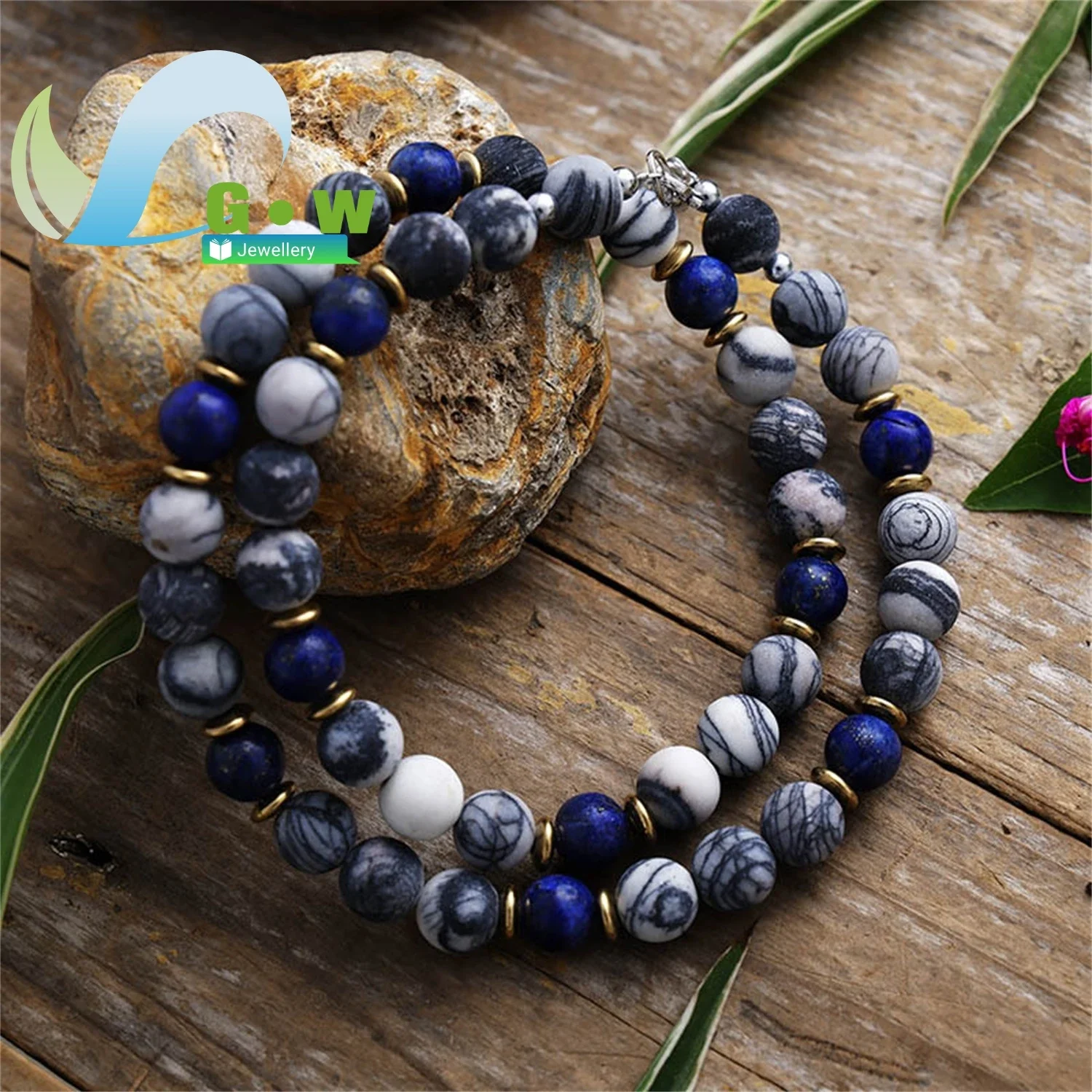 Natural Stone Short Necklace 8mm Beads Collarbone Chain for Unisex Yoga Meditation Jewelry Relaxing Gift Set for Couple Men Wome