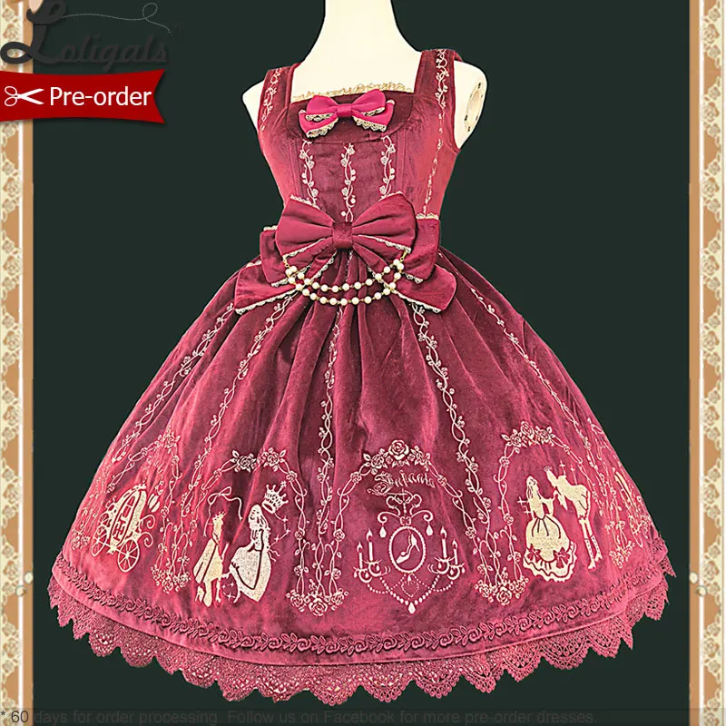 

Pre-order Calssic Lolita JSK Dress Embroidered Flannel Midi Party Dress ~ Cinderella by Infanta