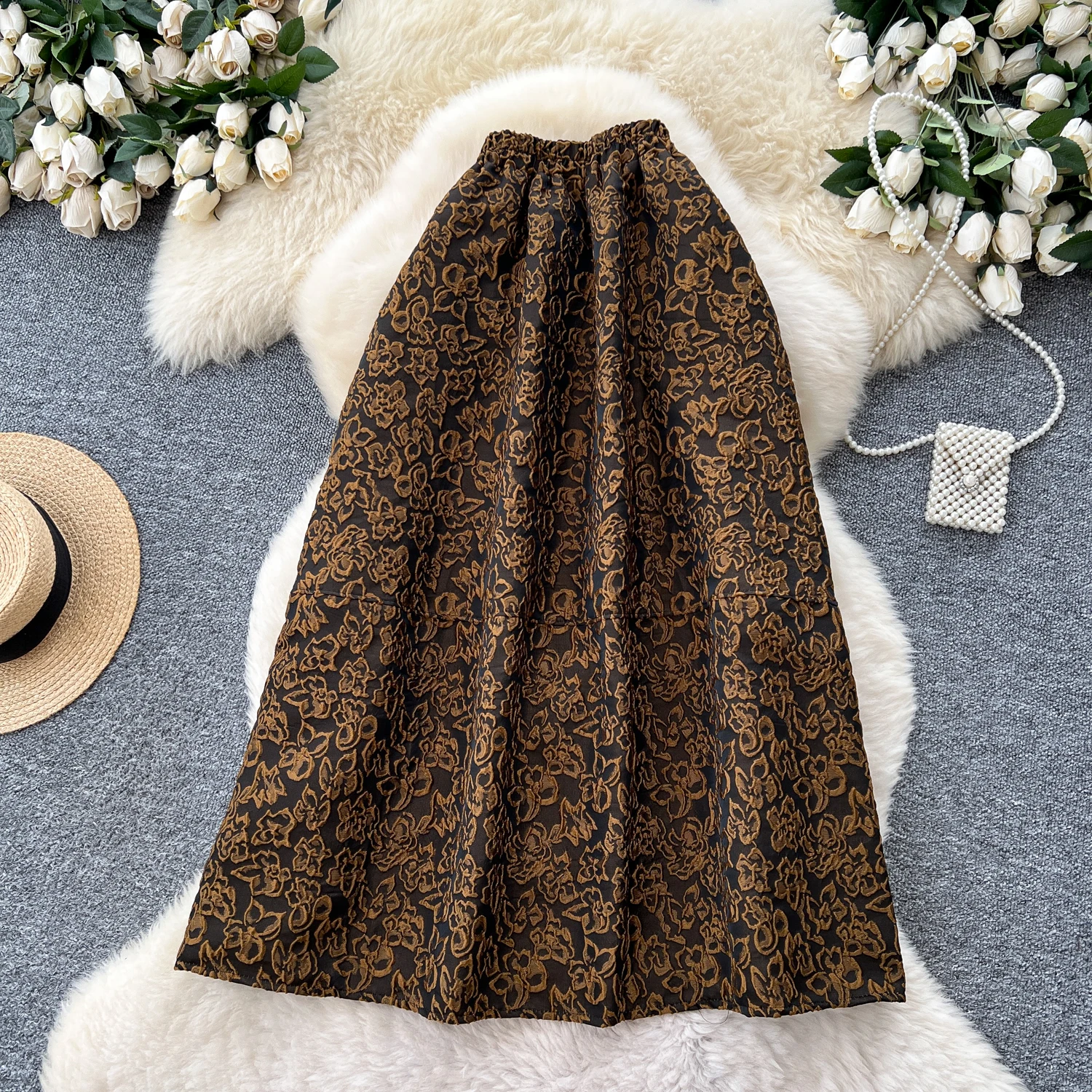 Frauen Elegante Chic Jacquard Grundlagen Lose Sexy Rock Elastische Hohe Taille Koreanische Mode A-linie Rock Dünne Kleidung