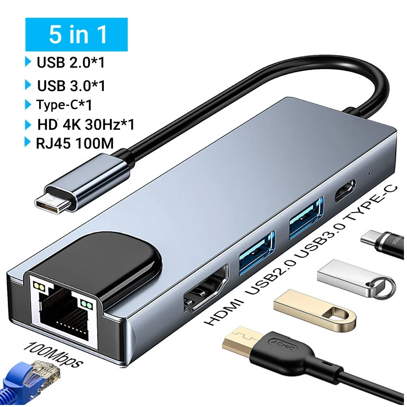 KEBIDUMEI 11-Port USB-C HUB Dockingstation RJ45-Adapter zu HDMI-kompatibel 4K VGA SD/TF-Karte 3,5MM AUX für PC Laptop Splitter