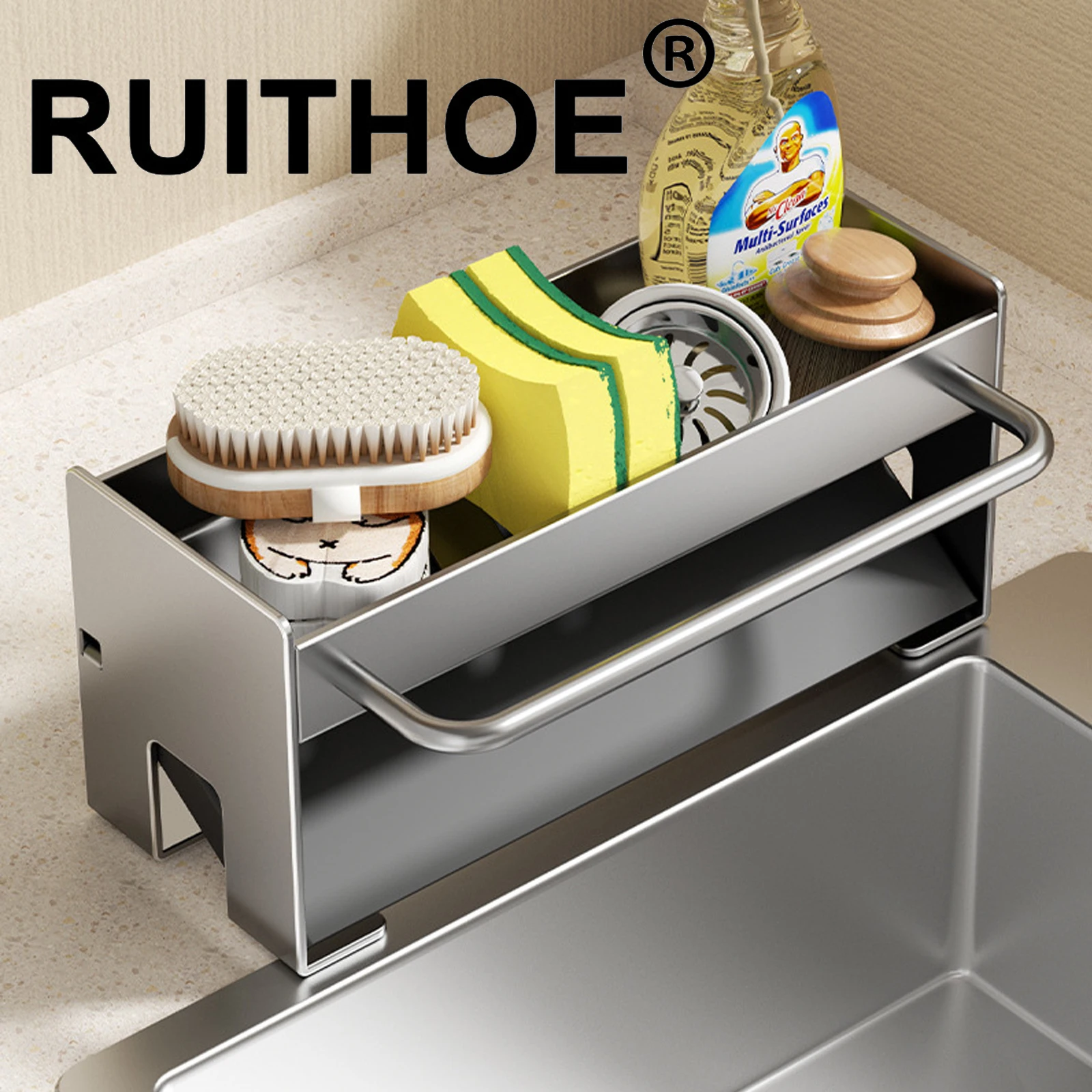 Kitchen Sponge Holder Stainless Steel Sink Drain Rack Soap Drainer Towel Rack Shelf Organizer Bathroom Storage Accessories