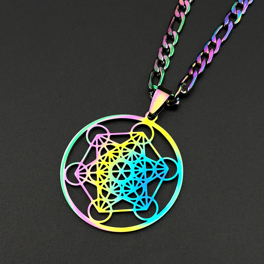 7 Chakra Yoga Hindu Buddhism Necklace Sacred Geometry Angel Seal Metatron Symbol Stainless Steel Chain Jewelry cadenas mujer