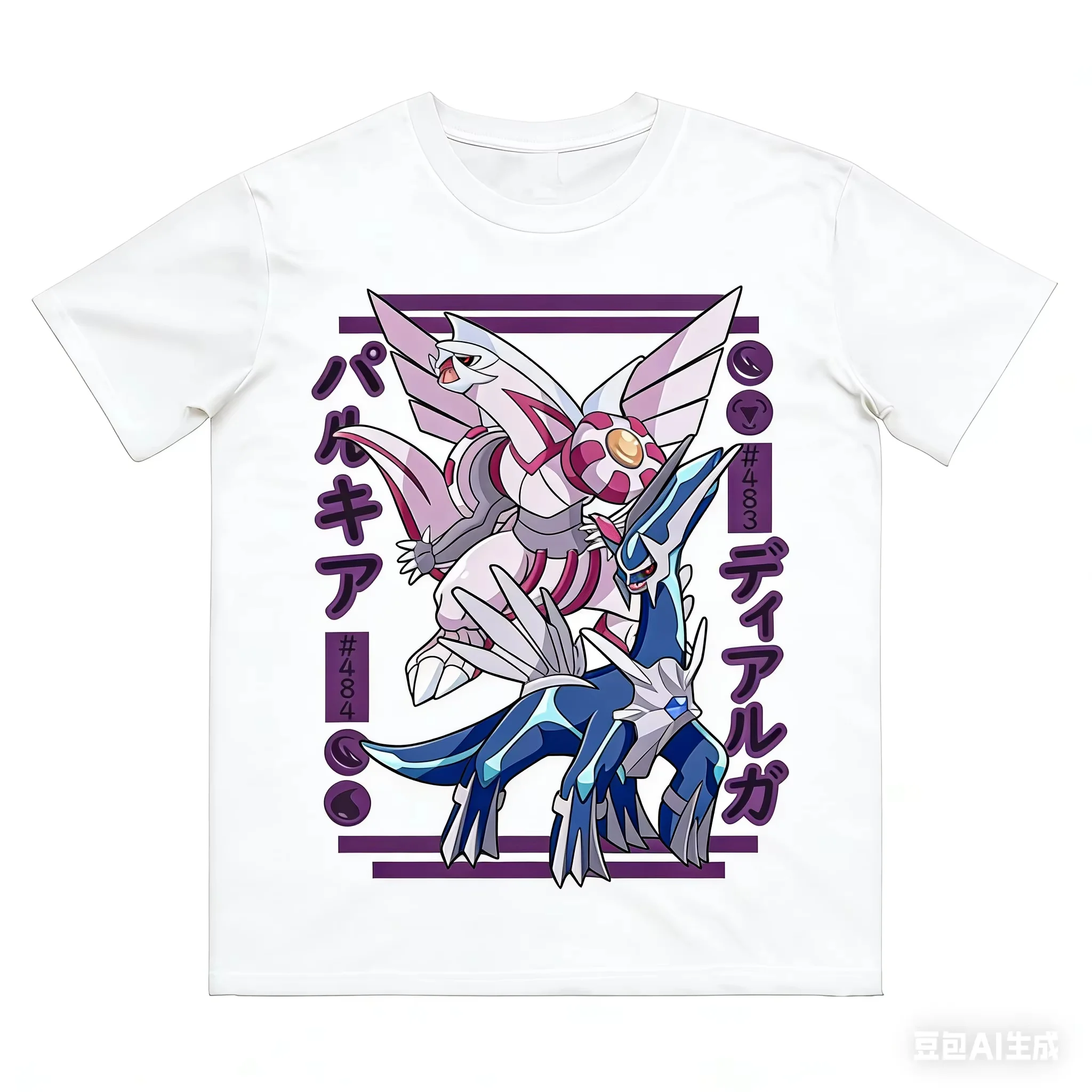 Pokémon Palkia Dialga bedrucktes T-Shirt aus reiner Baumwolle für Männer und Frauen, Frühling/Sommer, neue Kollektion, modisches Kurzarm-Shirt