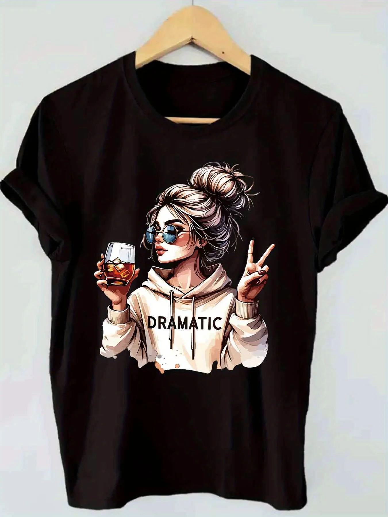 DRAMATIC Graphic Print T-shirt Women's Harajuku Short Sleeve Casual Women's T-shirt Clothing Street Tops Aesthetic Clothes