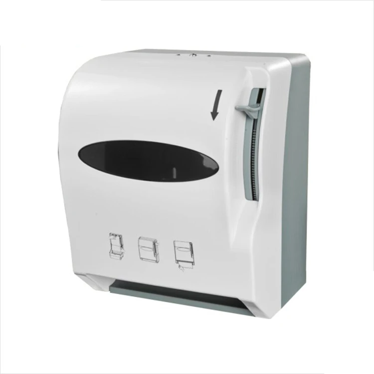 

Smart Bathroom Plastic Smoky Black Big Capacity Manual Auto Cut Paper Towel Dispenser With Handle