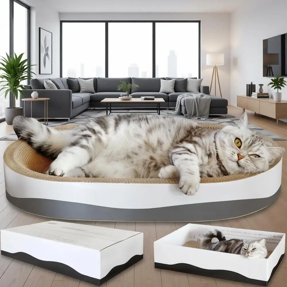 

3PCS 23.6 Inch Extra Large Cat Scratcher Bed, Big Cats Box with Corrugated Scratch Pad, Scratching Lounge Bed, Oval Shape Cat Sc